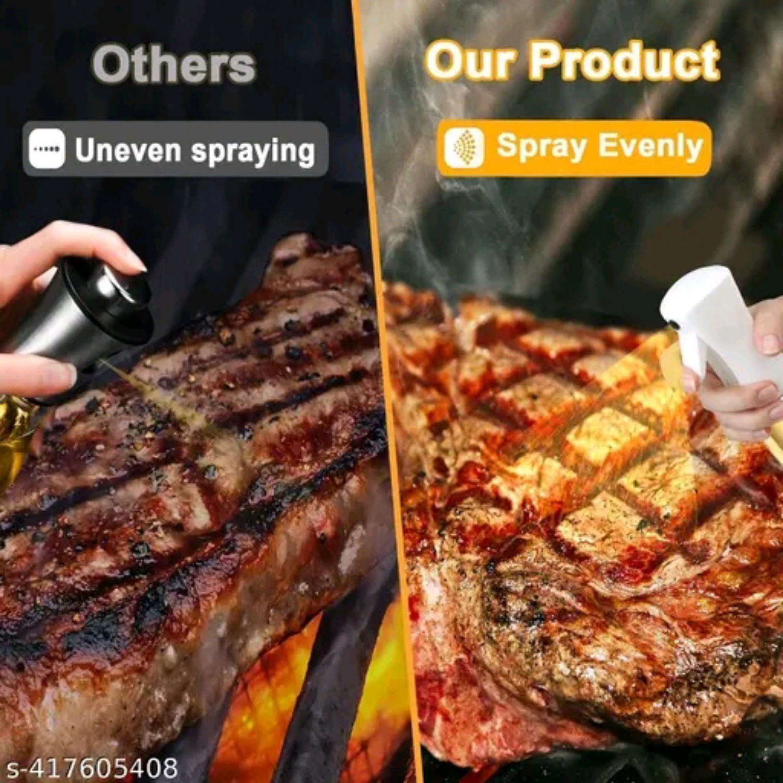 Listing comparison demonstrating the claimed even spray pattern