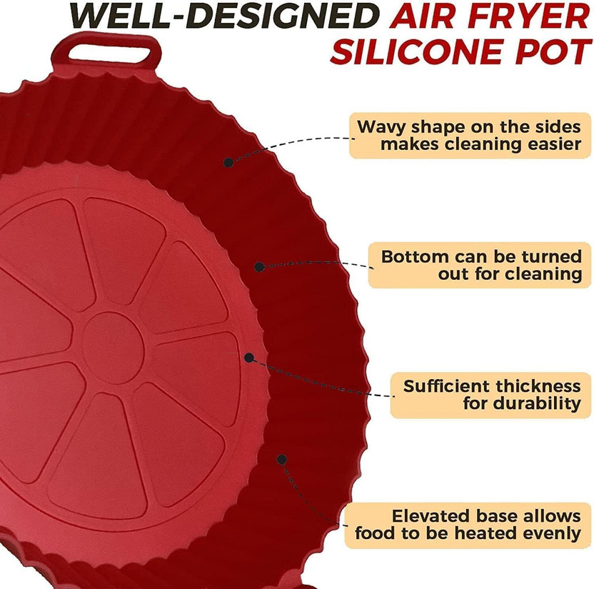 Reusable silicone air fryer liners shown as washable basket inserts